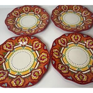 Espana Bocca Handcrafted Scalloped Dinner Plates Set 4 11in Mediterranean Boho
